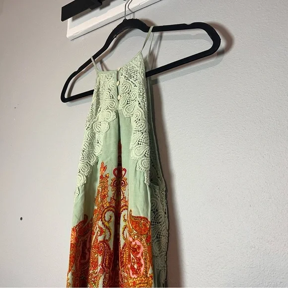 Intimately Free People Shea Printed Slip Dress Mini Green Orange Paisley Medium - Picture 7 of 11